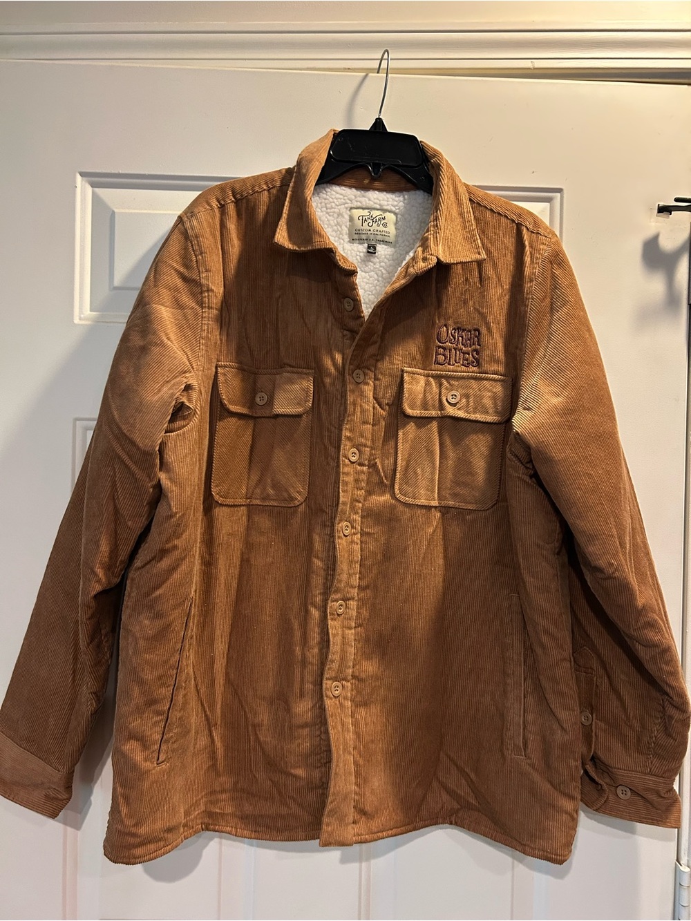 Oskar Blues Men’s Tan Corduroy Sherpa-Lined Shirt Jacket Size Large